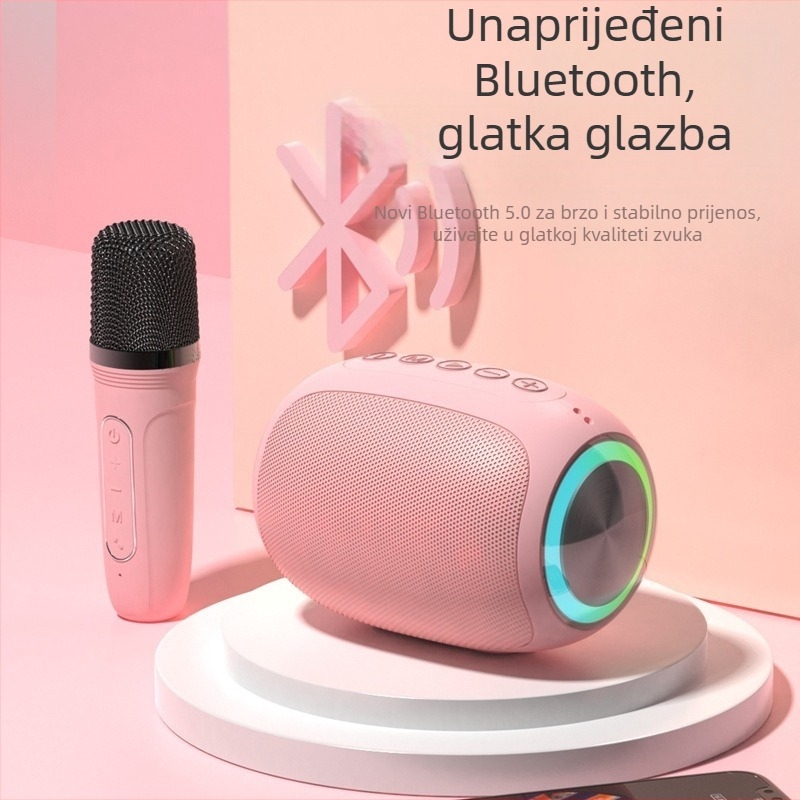 Karaoke mikrofon i zvučnik sve-u-jednom – Bluetooth 5.3, IPX3 vodootporan, Izlazna snaga 5W, Ugrađena baterija 1000–1200 mAh