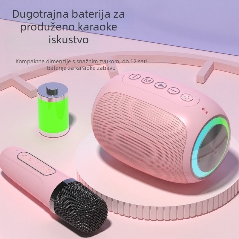 Karaoke mikrofon i zvučnik sve-u-jednom – Bluetooth 5.3, IPX3 vodootporan, Izlazna snaga 5W, Ugrađena baterija 1000–1200 mAh