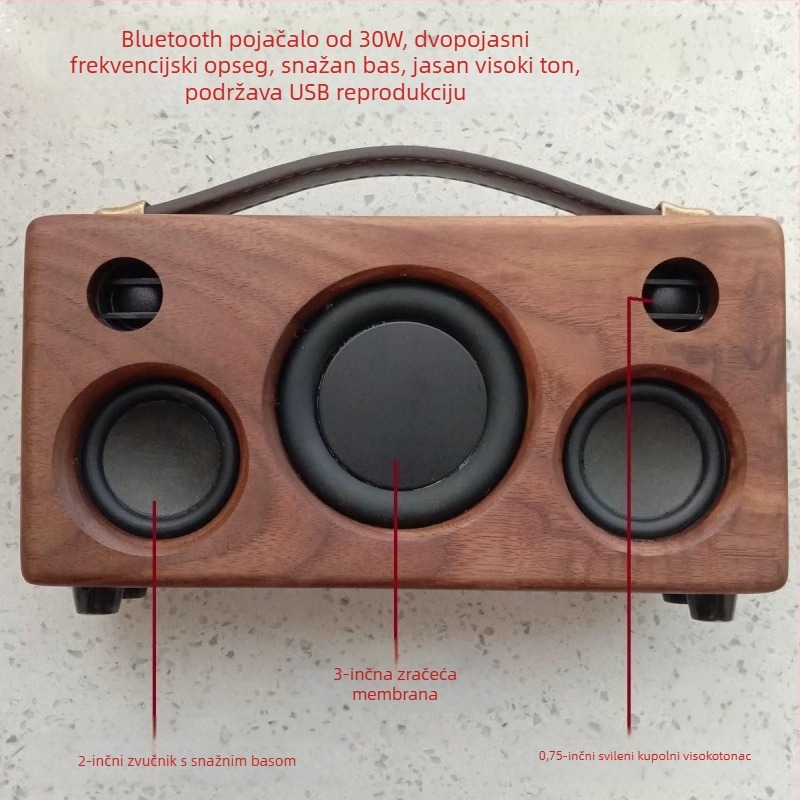 Bluetooth zvučnik od oraščića, ručna izrada, prijenosni za vanjsku upotrebu, retro dizajn, 5 zvučnika, Bluetooth 5.0, 60Hz-15kHz, SNR ≥85dB, 30W