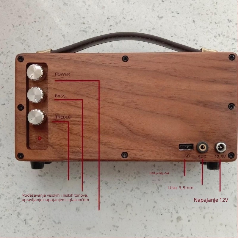 Bluetooth zvučnik od oraščića, ručna izrada, prijenosni za vanjsku upotrebu, retro dizajn, 5 zvučnika, Bluetooth 5.0, 60Hz-15kHz, SNR ≥85dB, 30W