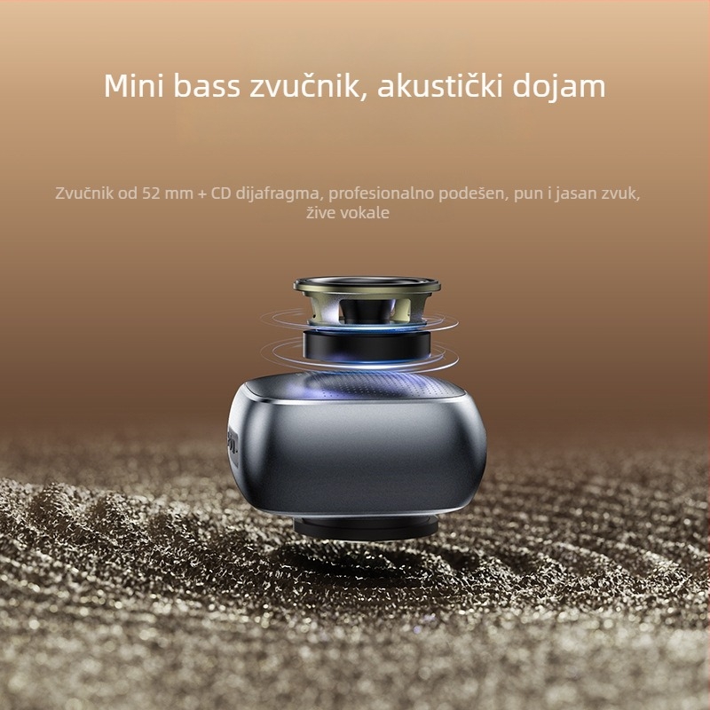 Yesido Bluetooth zvučnik s 52 mm drajverom, BT 5.3, frekvencijski odziv 60 Hz–15 kHz, IPX2, ugrađena baterija 1000–1200 mAh