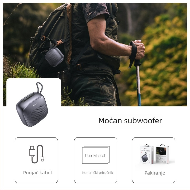 Yesido Bluetooth zvučnik s 52 mm drajverom, BT 5.3, frekvencijski odziv 60 Hz–15 kHz, IPX2, ugrađena baterija 1000–1200 mAh