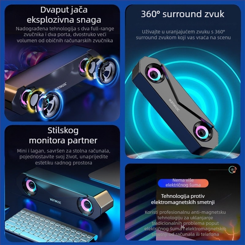 Stolni Bluetooth stereo zvučnici IPX7, 2 zvučnika, SNR ≥70 dB, napajanje na izmjenični napon