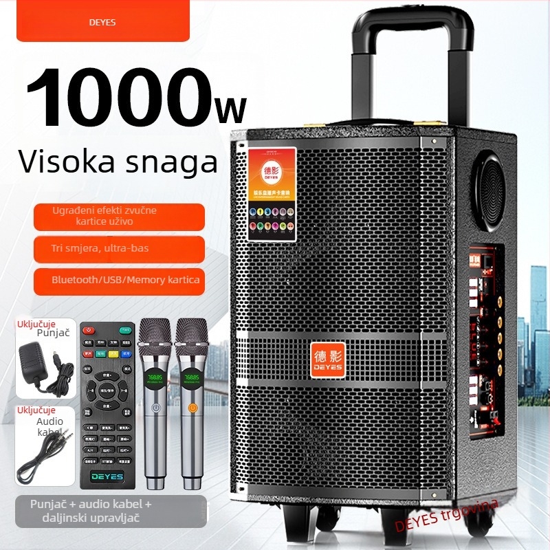 Prijenosni Bluetooth karaoke zvučnik na kotačićima, 50W izlaz, 4 zvučnika, ugrađena baterija (2000–4000 mAh), Bluetooth 5.0, 20 Hz–20 kHz