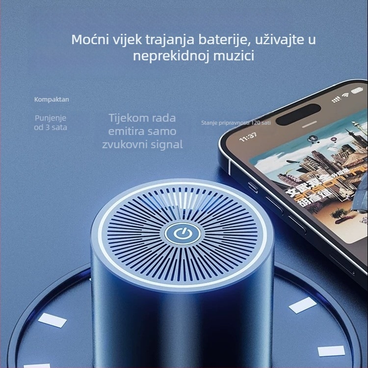 T5 Bluetooth zvučnik, mali kompaktni zvučnik s USB karticom, bežični subwoofer, Bluetooth 5.3, raspon 60 Hz–15 kHz, SNR ≥95 dB, domet 10 m, ugrađena baterija 2000–4000 mAh, nominalna snaga 5 W