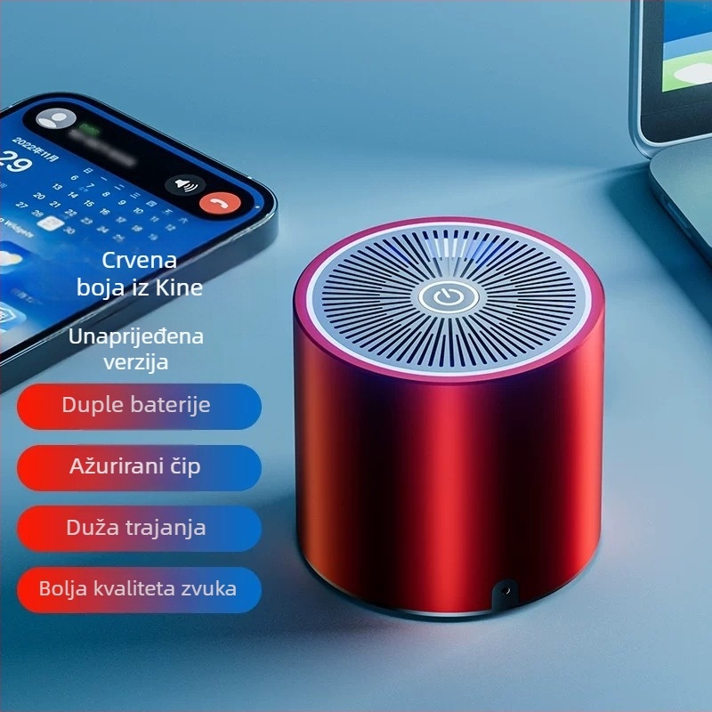 T5 Bluetooth zvučnik, mali kompaktni zvučnik s USB karticom, bežični subwoofer, Bluetooth 5.3, raspon 60 Hz–15 kHz, SNR ≥95 dB, domet 10 m, ugrađena baterija 2000–4000 mAh, nominalna snaga 5 W