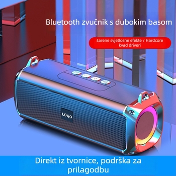 Prijenosni Bluetooth zvučnik s RGB osvjetljenjem i naramenicom, 2 zvučnika, 5W, Bluetooth 5.0, IPx3, ugrađena baterija 1200–2000 mAh