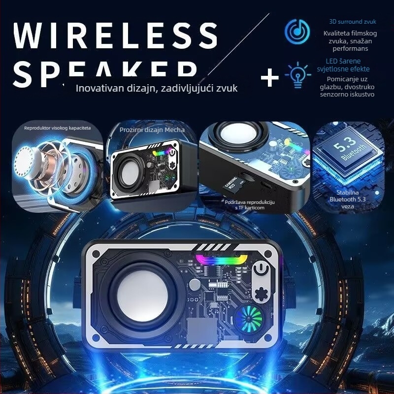 Bluetooth zvučnik s Bluetooth 5.0, dvostrukim driverom, IPX7 vodootporan, ugrađena baterija 1200–2000mAh, frekvencijski raspon 100Hz–20kHz