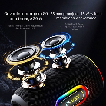 Prijenosni Bluetooth zvučnik s 2 zvučnika, integrirana baterija 2000–4000 mAh, IPX4 vodootporan, Bluetooth 5.0, domet 10 m