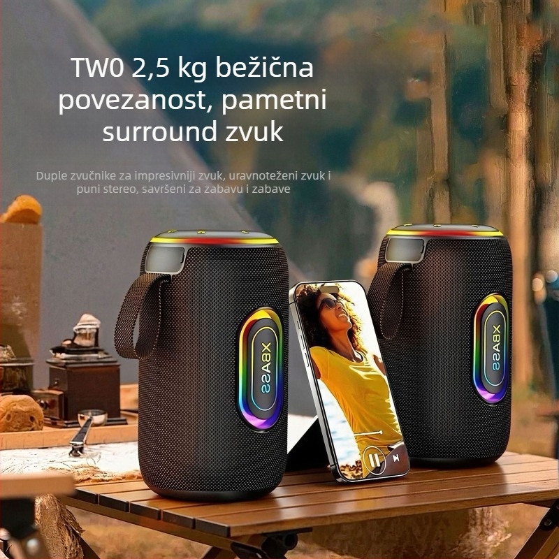 Prijenosni Bluetooth zvučnik s 2 zvučnika, integrirana baterija 2000–4000 mAh, IPX4 vodootporan, Bluetooth 5.0, domet 10 m