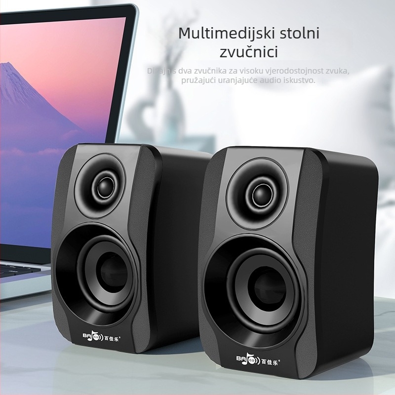 Stolni računalski zvučnici s USB + 3,5 mm ulazom, 2.0 stereo, 40 Hz–20 kHz, SNR ≥75 dB, 8 sati reprodukcije