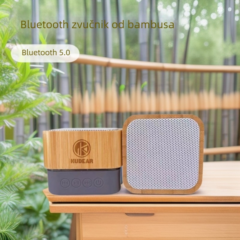 Kvadratni Bluetooth zvučnik od bambusovog drveta s ugrađenom zvučnom kartom – prijenosni vanjski bežični zvučnik