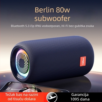 Prijenosni vanjski Bluetooth zvučnik s IPX7 vodootnošću, Bluetooth 5.3, frekvencijski raspon 100 Hz–20 kHz, SNR ≥70 dB, TF/USB/AUX/Bluetooth povezanost