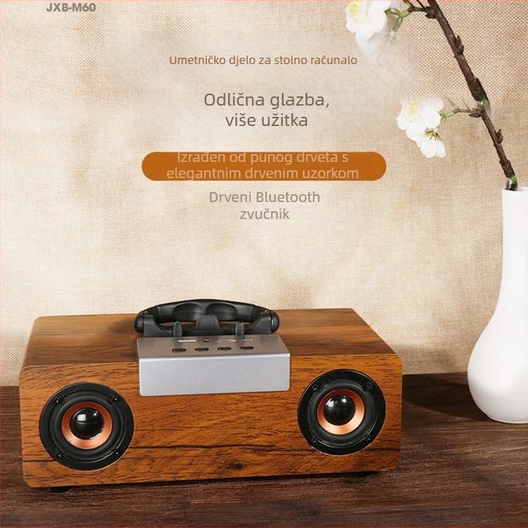 Vintage drveni Bluetooth zvučnik 2.1 kanala s ugrađenom baterijom — 40W, 3 zvučnika, Bluetooth 5.0, 100Hz-20kHz, SNR >=70dB
