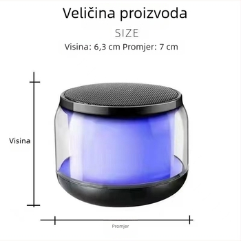 Prijenosni Bluetooth zvučnik s Bluetooth 5.0, izlaz 3W, frekvencijski raspon 100 Hz–20 kHz, SNR ≥75 dB, ugrađena baterija 300–500 mAh