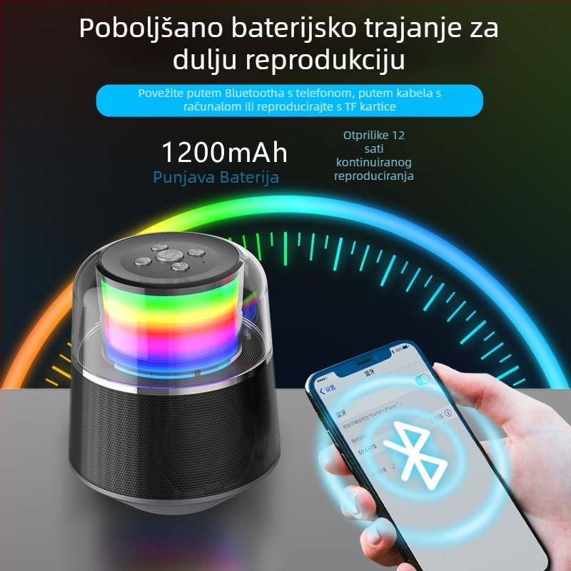 Bluetooth zvučnik s RGB osvjetljenjem, 5W snaga, Bluetooth 5.0, 60Hz-15kHz, 8 sati reprodukcije, USB sučelje
