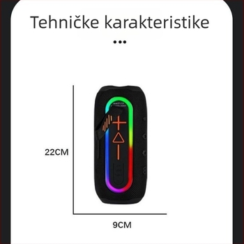 Bluetooth zvučnik s subwooferom i RGB osvjetljenjem, Bluetooth 5.1, 2x8W, IPX6 vodootporan, ugrađena baterija 1200–2000mAh