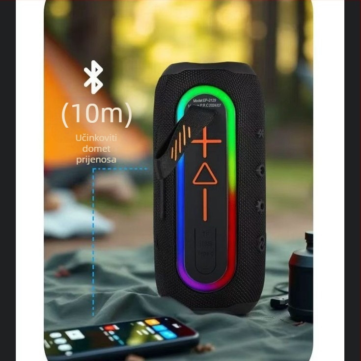 Bluetooth zvučnik s subwooferom i RGB osvjetljenjem, Bluetooth 5.1, 2x8W, IPX6 vodootporan, ugrađena baterija 1200–2000mAh