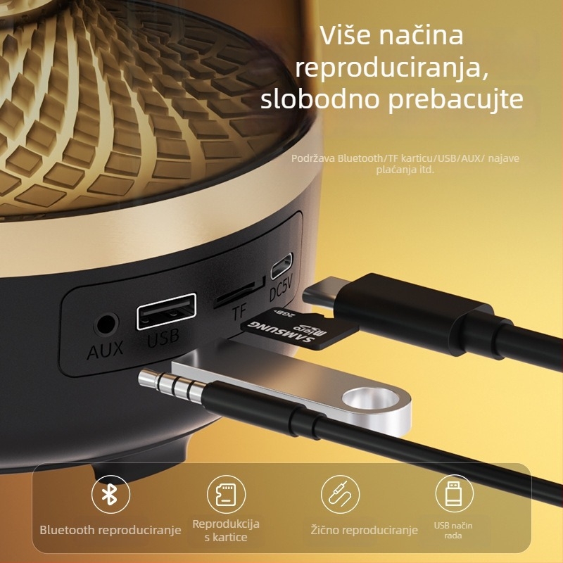 Mini Bluetooth zvučnik, 5 W, raspon 100 Hz–20 kHz, Bluetooth 5.3, ugrađena baterija 300–500 mAh, domet do 10 m