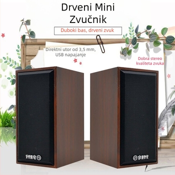 Desktop zvučnik s drvenim kućištem, USB napajanje, 5 W, 3,5 mm audio priključak, raspon frekvencija 30 Hz–15 kHz