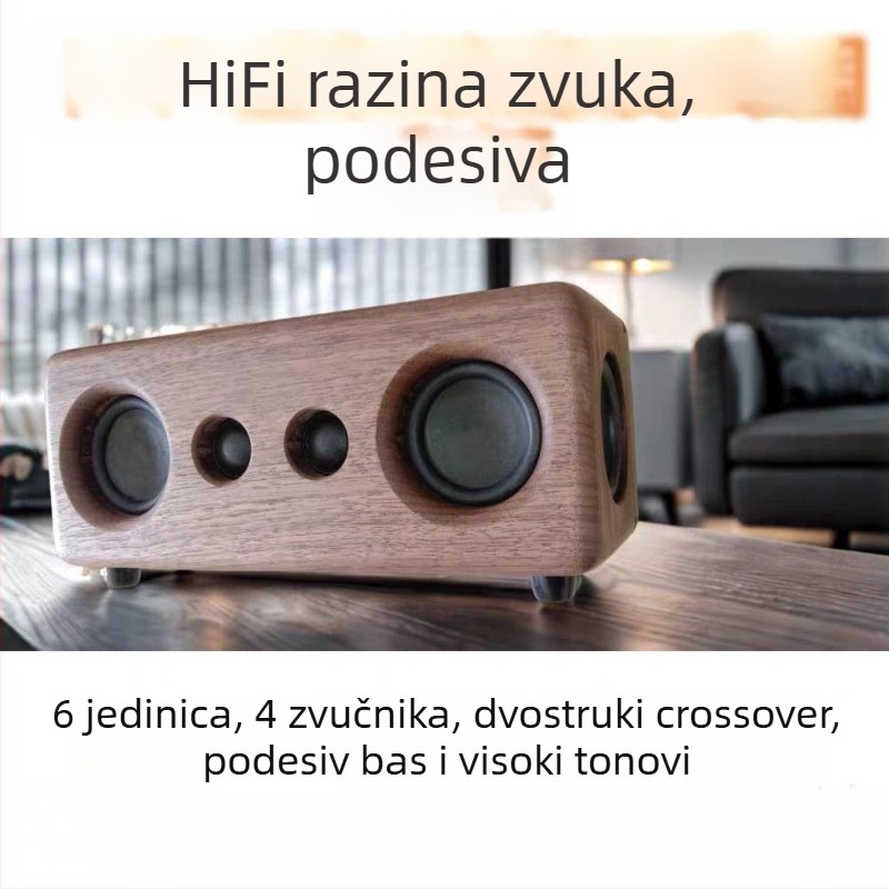 Bluetooth zvučnik od orahovog drveta s ugrađenom baterijom, 30W, 60 Hz–15 kHz, BT 5.1