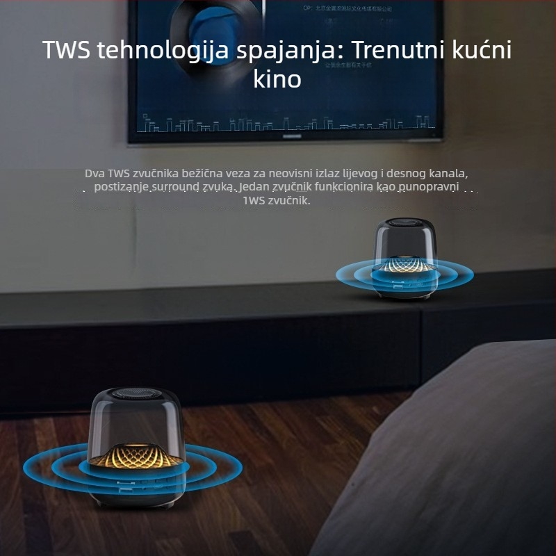 Bluetooth zvučnik s prozirnim kućištem, TWS povezivanje, LED osvjetljenje, ugrađeni subwoofer, kućni surround zvuk
