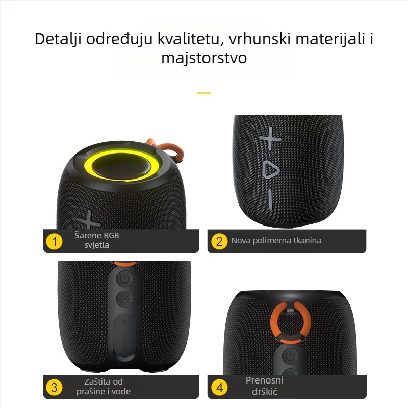 Bežični Bluetooth zvučnik za vanjsku upotrebu, IPX4 vodootporan, 10W snaga, Bluetooth 5.3, domet 20m, ugrađena baterija 1200-2000mAh
