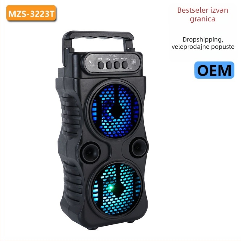 Vanjski bežični Bluetooth zvučnik s dvostrukim 3-inčnim bas zvučnicima, USB napajanje, Bluetooth 5.3, 10W izlaz, ugrađena baterija 1200-2000mAh, domet 15m