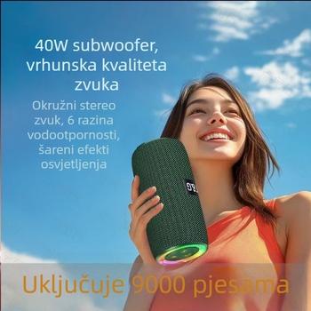 Prijenosni Bluetooth zvučnik s dvostrukim bas dinamikama – 20W, Bluetooth 5.3, ugrađena baterija 2000–4000mAh, 100 Hz–20 kHz, domet do 10 m