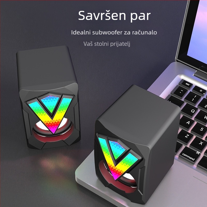 Svjetleći USB mini zvučnik za računalo s dva drajvera, raspon frekvencija 60 Hz–15 kHz, USB/3,5 mm zvuk, SNR ≥75 dB