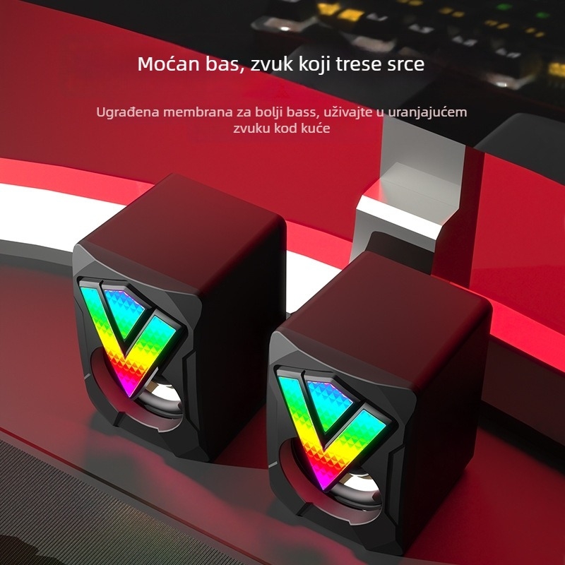 Svjetleći USB mini zvučnik za računalo s dva drajvera, raspon frekvencija 60 Hz–15 kHz, USB/3,5 mm zvuk, SNR ≥75 dB