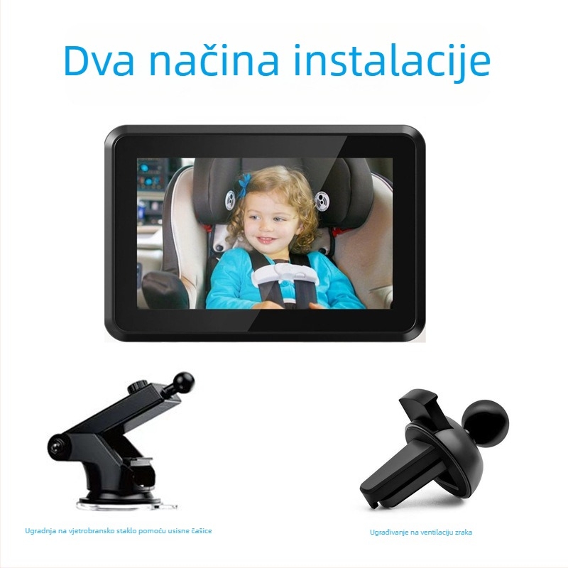 Monitor za stražnje sjedalo automobila za nadzor djeteta, IPS zaslon, 1280x720 rezolucija, VGA ulaz, digitalna kamera