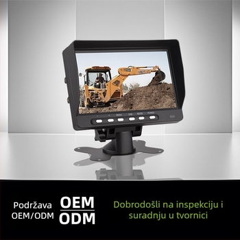 Auto LCD zaslon JY-M770; dvokanalni ulaz AHD/CVBS; rezolucija 1024x600; četverostrani HD monitor za vozidlu retroviziju; PAL/NTSC; prilagodljiva obrada; pogodno za kombije, kamione i kamp vozila