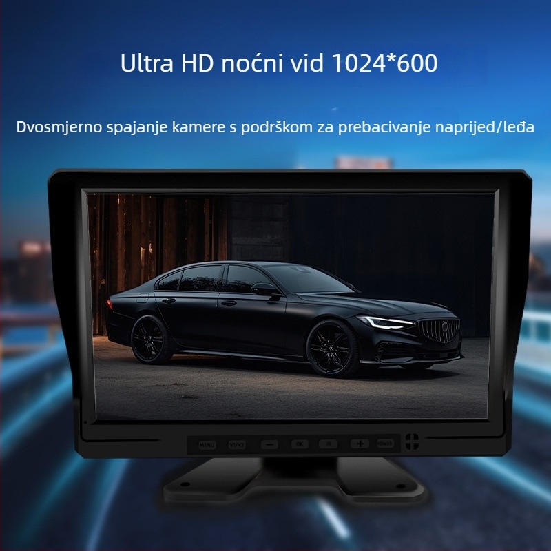 Ekran za stražnje gledanje, IPS, 1024x600, AHD ulaz, kompatibilan s kamionima i autobusima
