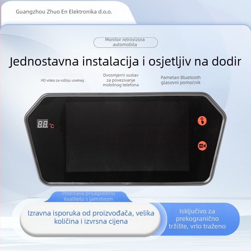 Display retrovizora automobila s Bluetoothom – LCD zaslon, rezolucija 800x480, CVBS ulaz, univerzalna kompatibilnost