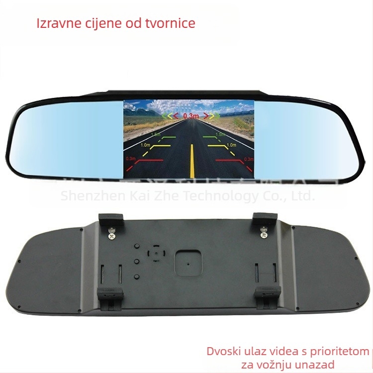 Prikaz stražnjeg pogleda automobila — Model KZ-033, LCD zaslon, Rezolucija 480x272, Ulazni signal: NTSL/ATL, Standard: NTSL/ATL