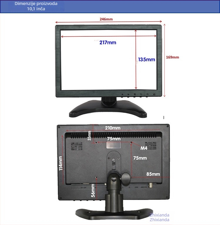Zhixianda H1016 IPS monitor, omjer 16:10, USB/HDMI/VGA/Audio sučelja, svjetlina 500 cd/m2, 3C certifikat