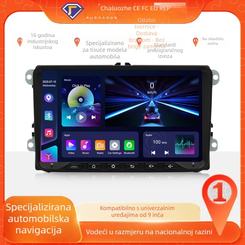 VW univerzalni središnji zaslon za navigaciju autom s HD dodirnim zaslonom, 12V, 4x45W, mogućnost prilagodbe, 1-godišnje jamstvo