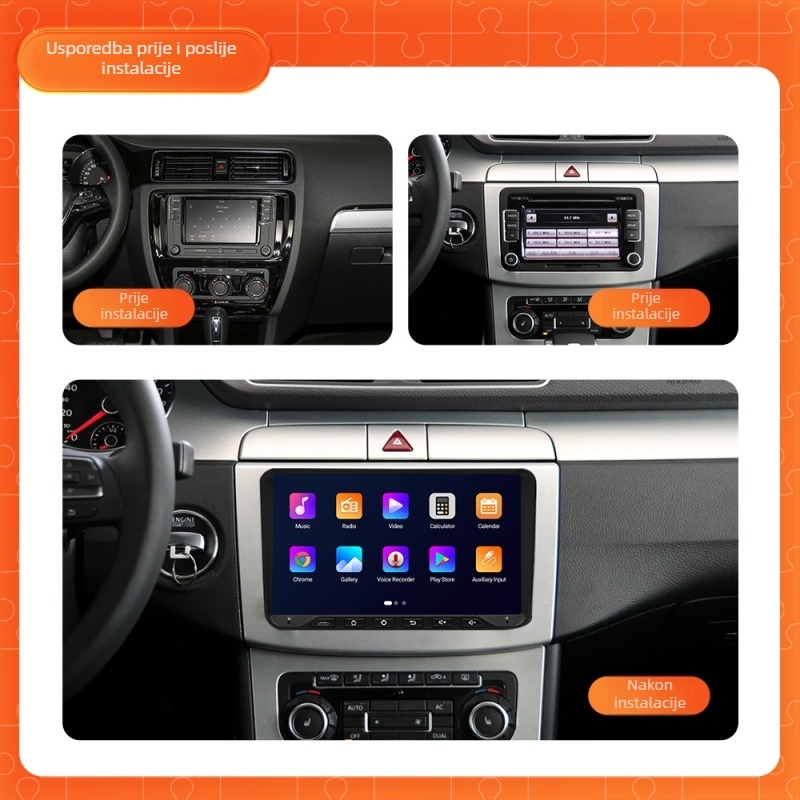 VW univerzalni središnji zaslon za navigaciju autom s HD dodirnim zaslonom, 12V, 4x45W, mogućnost prilagodbe, 1-godišnje jamstvo