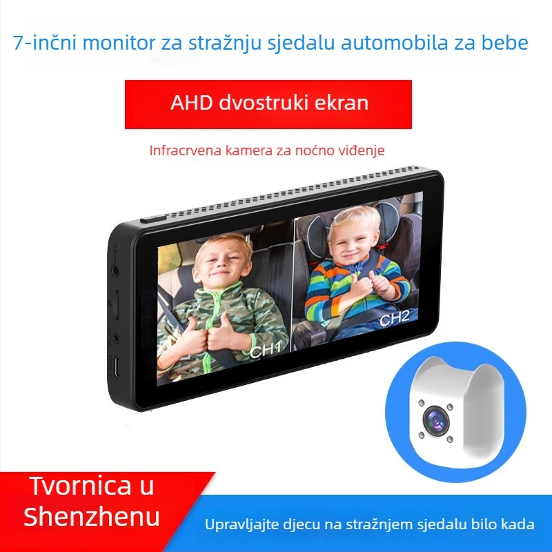Auto LCD monitor za praćenje bebe na stražnjem sjedalu — IPS, 1280x720, ulaz AHD, format AHD, model H06ahd