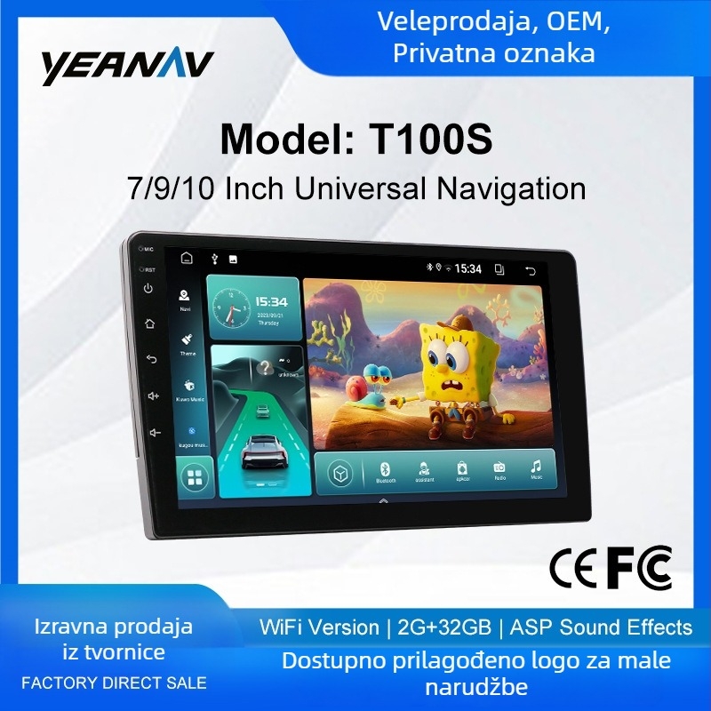 Android automobilska navigacija GPS MP5 (12V napajanje, 4x45W snage, ABS kućište, MT/Manual)