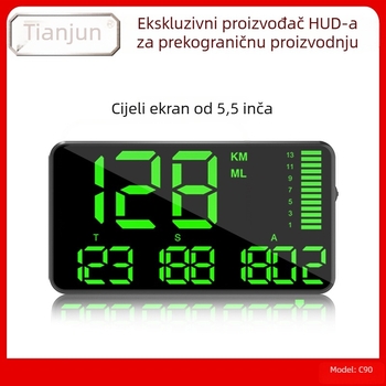HUD automobilski prikaz, model C90, GPS ulaz, nadmorska visina, vrijeme i statistika prijeđenih kilometara, alarm pretjerane brzine