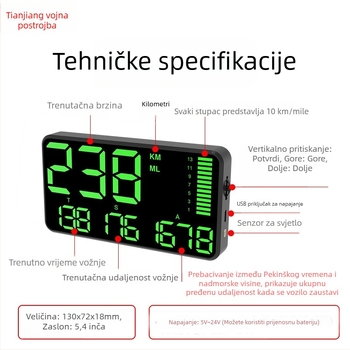 HUD automobilski prikaz, model C90, GPS ulaz, nadmorska visina, vrijeme i statistika prijeđenih kilometara, alarm pretjerane brzine