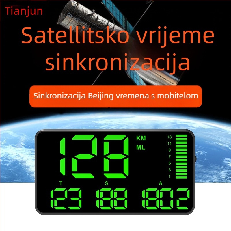 HUD automobilski prikaz, model C90, GPS ulaz, nadmorska visina, vrijeme i statistika prijeđenih kilometara, alarm pretjerane brzine