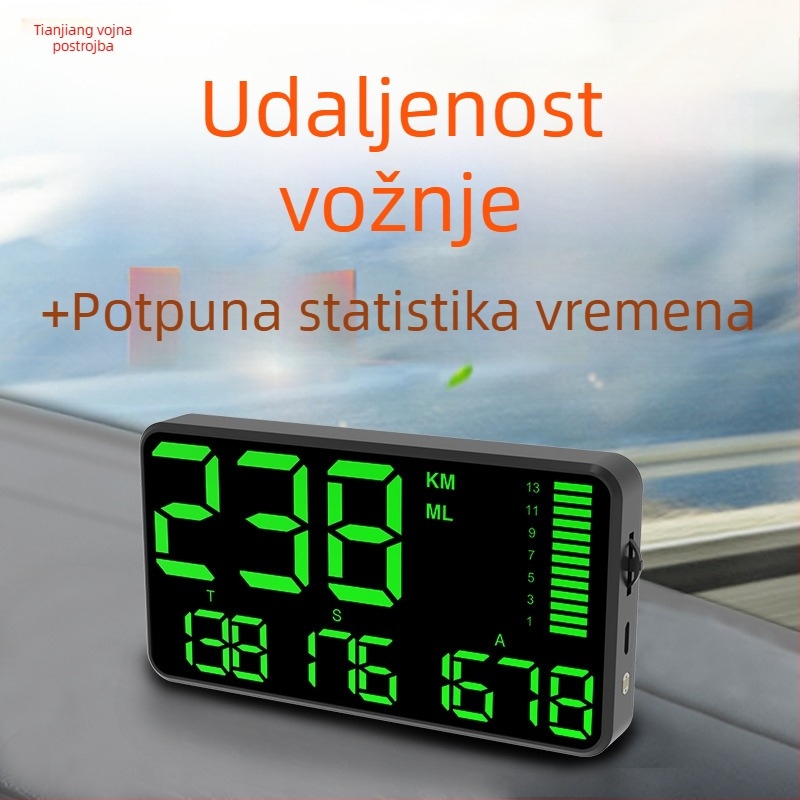 HUD automobilski prikaz, model C90, GPS ulaz, nadmorska visina, vrijeme i statistika prijeđenih kilometara, alarm pretjerane brzine