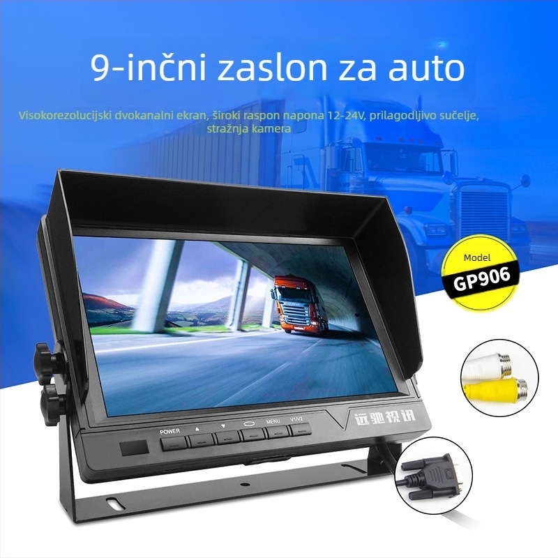 GP906 Auto LCD zaslon — Noćni vid AHD, Višekanalni IPS, Dashboard zaslon, Rozlučivost 800x480/1024x600, Napon 12-36V, PAL/NTSC