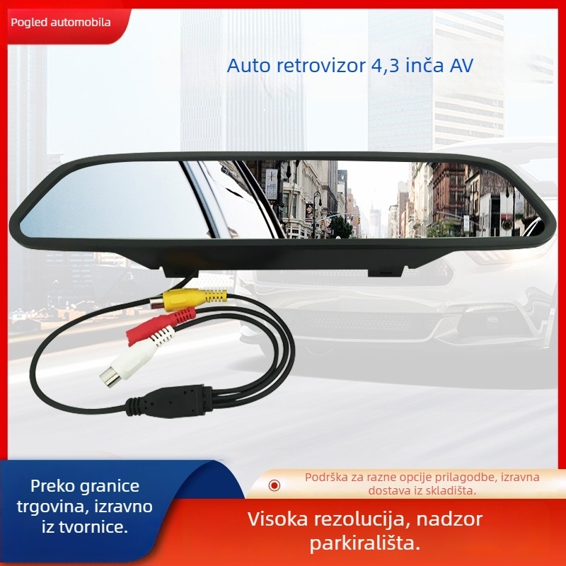 Zaslon retrovizora automobila, CAR4300 | LED LCD zaslon, RCA ulaz, rezolucija 480x234, prilagodljivo procesiranje