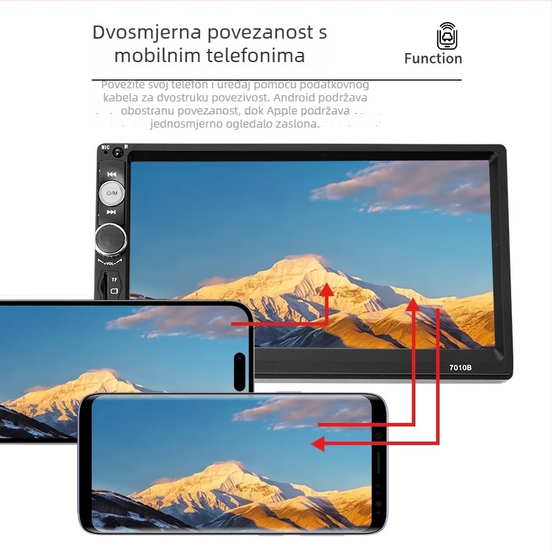 Automobilski LCD zaslon s dodirnim zaslonom, rezolucija 800x480, CVBS ulaz, PAL/NTSC kompatibilan