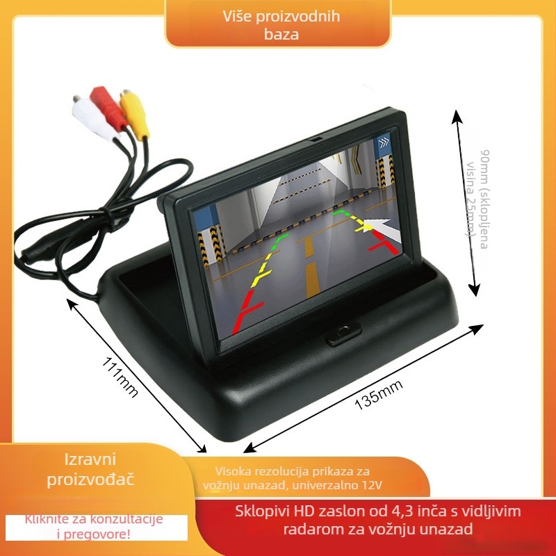 Automobilski LCD zaslon sa sklopnim dizajnom, 12V, AV ulaz, NP automatsko prebacivanje, model P2-4.3