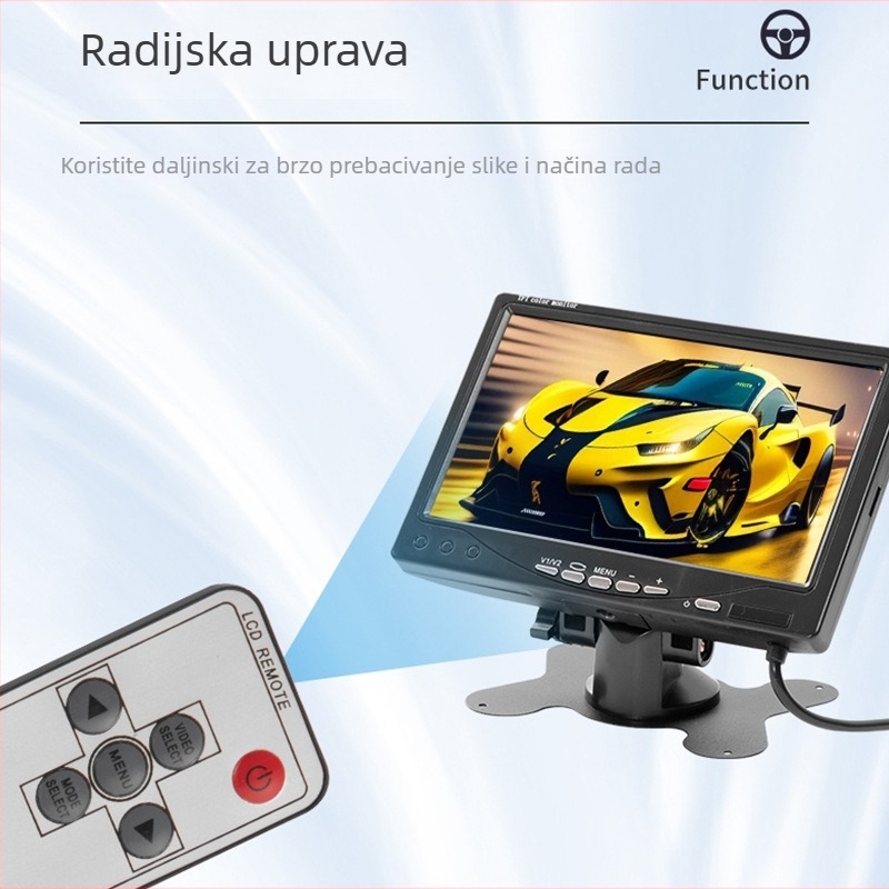 Automobilski LCD zaslon, stolni model od 7 inča, LED LCD panel, rezolucija 800x480, CVBS ulaz, univerzalna kompatibilnost